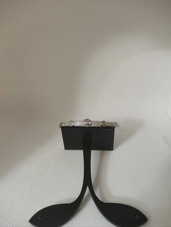 Silver Crystal Pavé Logo-Accent Bangle Bracelet - Picture 5 of 6